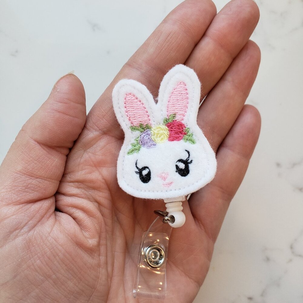 Easter Bunny Teacher Badge Reels, Nurse Retractable ID Badge Clips NWT handmade